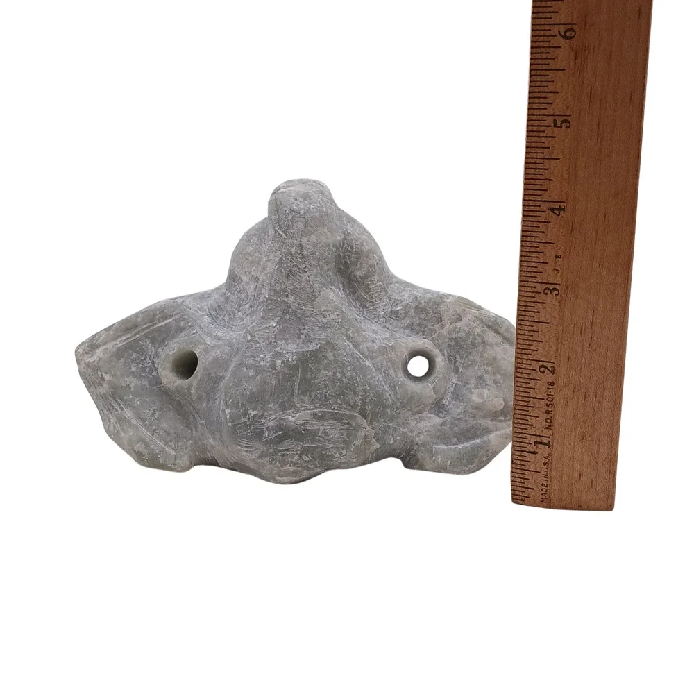 Vintage Inuit Soapstone Carving Eleaphant Face Form Tribal Art Sculpture Figure